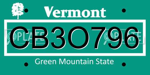CB3O796 Vermont License Plate
