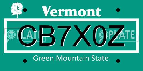 CB7X0Z Vermont License Plate