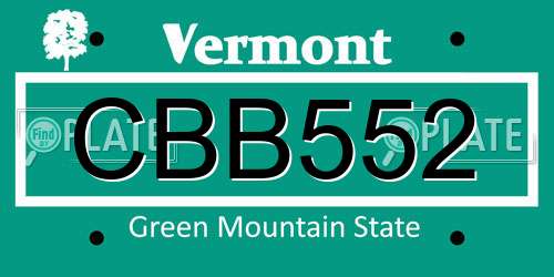 CBB552 Vermont License Plate