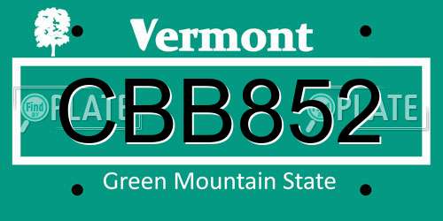 CBB852 Vermont License Plate