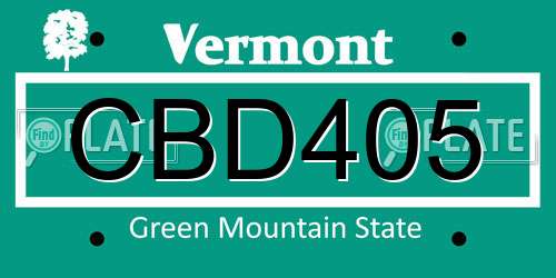 CBD405 Vermont License Plate
