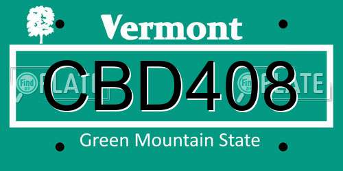 CBD408 Vermont License Plate