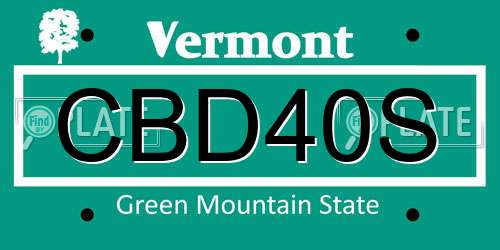 CBD40S Vermont License Plate