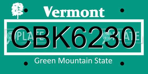 CBK6230 Vermont License Plate