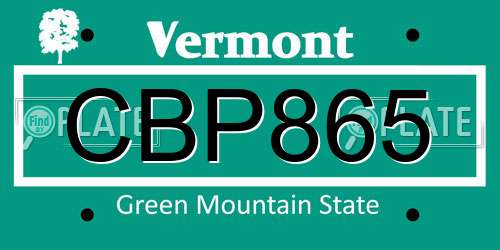 CBP865 Vermont License Plate