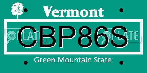 CBP86S Vermont License Plate