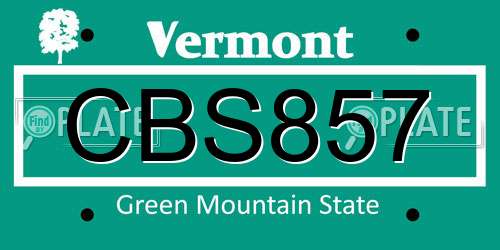 CBS857 Vermont License Plate