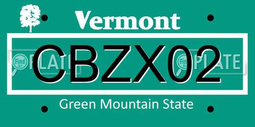 CBZX02 Vermont License Plate