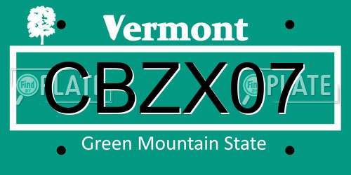 CBZX07 Vermont License Plate