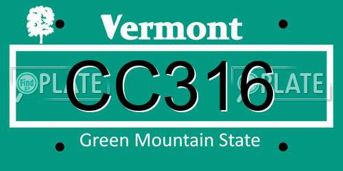 CC316 Vermont License Plate