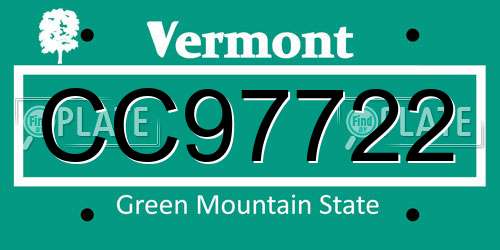 CC97722 Vermont License Plate
