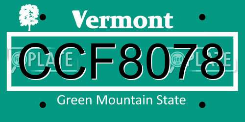 CCF8078 Vermont License Plate