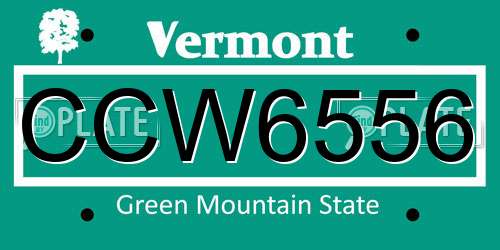 CCW6556 Vermont License Plate