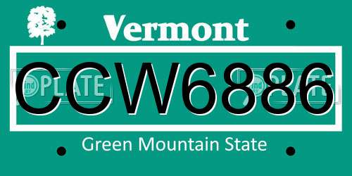 CCW6886 Vermont License Plate