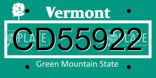 CD55922 Vermont License Plate
