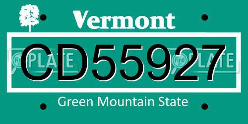 CD55927 Vermont License Plate