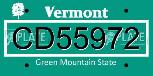 CD55972 Vermont License Plate