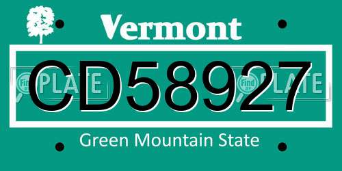 CD58927 Vermont License Plate