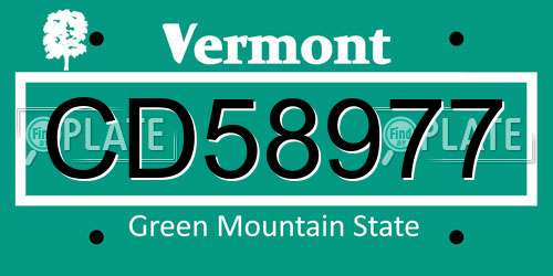 CD58977 Vermont License Plate