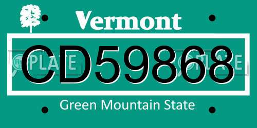 CD59868 Vermont License Plate