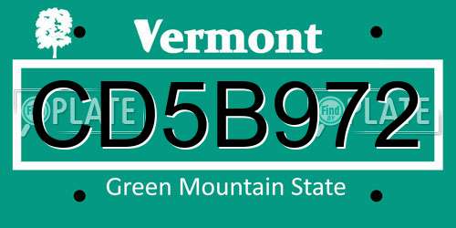 CD5B972 Vermont License Plate