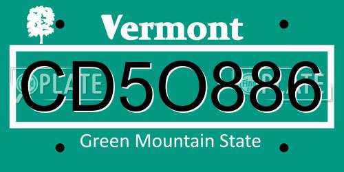 CD5O886 Vermont License Plate