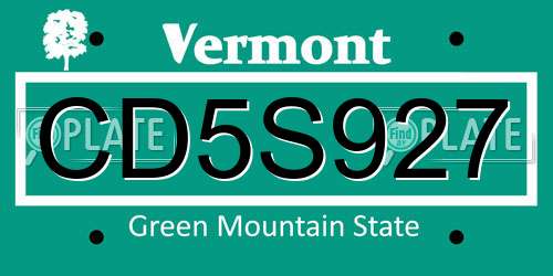 CD5S927 Vermont License Plate