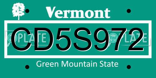 CD5S972 Vermont License Plate