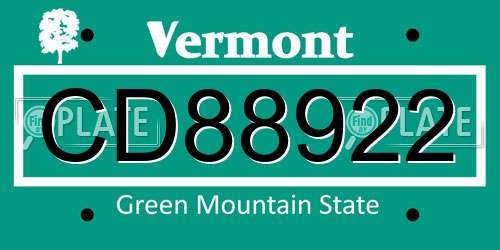 CD88922 Vermont License Plate