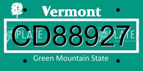 CD88927 Vermont License Plate