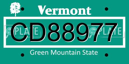 CD88977 Vermont License Plate