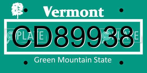 CD89938 Vermont License Plate