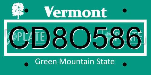 CD8O586 Vermont License Plate