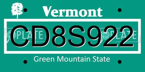 CD8S922 Vermont License Plate