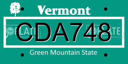 CDA748 Vermont License Plate