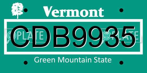 CDB9935 Vermont License Plate