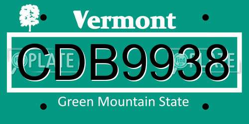 CDB9938 Vermont License Plate