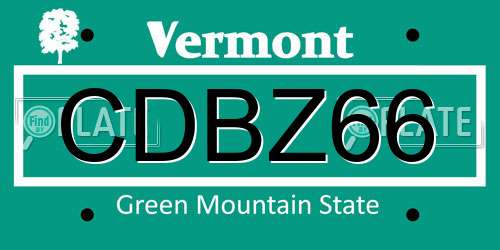 CDBZ66 Vermont License Plate