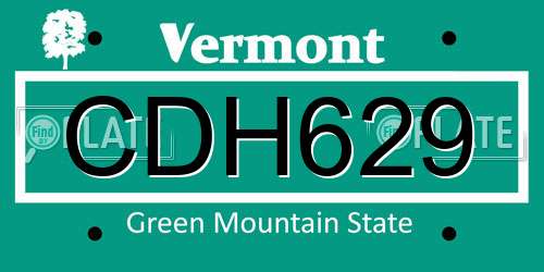 CDH629 Vermont License Plate