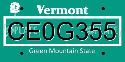 CE0G355 Vermont License Plate