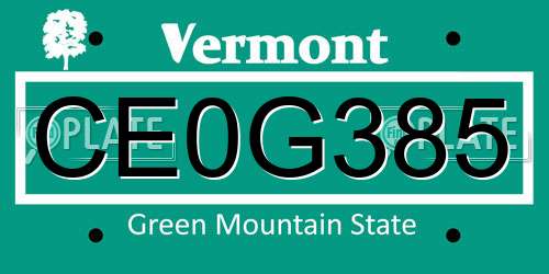 CE0G385 Vermont License Plate