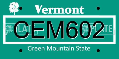 CEM602 Vermont License Plate