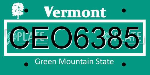 CEO6385 Vermont License Plate