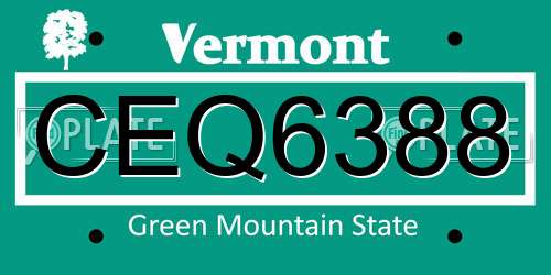 CEQ6388 Vermont License Plate