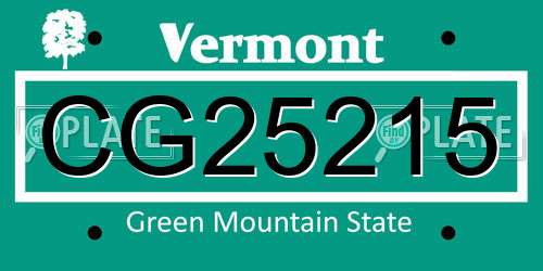 CG25215 Vermont License Plate