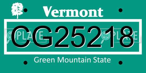 CG25218 Vermont License Plate