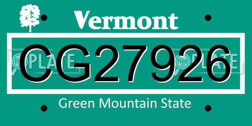 CG27926 Vermont License Plate