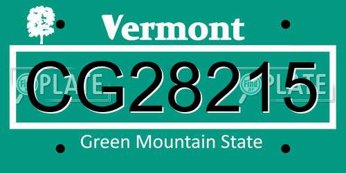 CG28215 Vermont License Plate