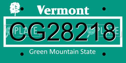 CG28218 Vermont License Plate