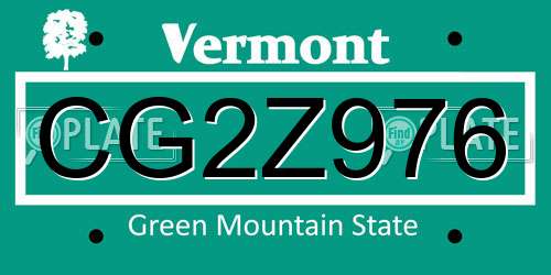 CG2Z976 Vermont License Plate